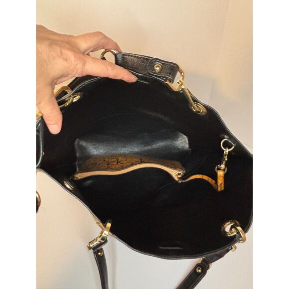 Calvin Klein Leather Tan Black Monogram Shoulder Bag Handbag Purse - Picture 6 of 8